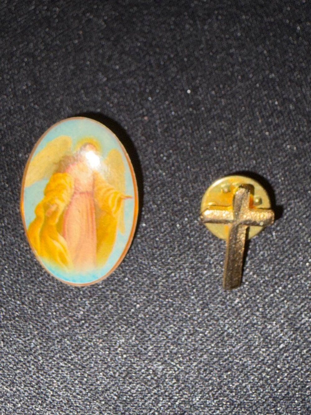 Vintage Guardian Angel & Cross Religious Lapel Pin Set